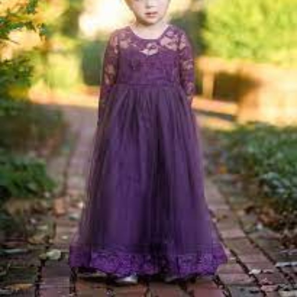 Just Couture Dark Purple Open Back Bow Tulle Skirt Lace Dress / Size 4 / NWT